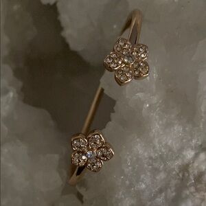 Gold Tone Floral Crystal Open Cuff Bracelet